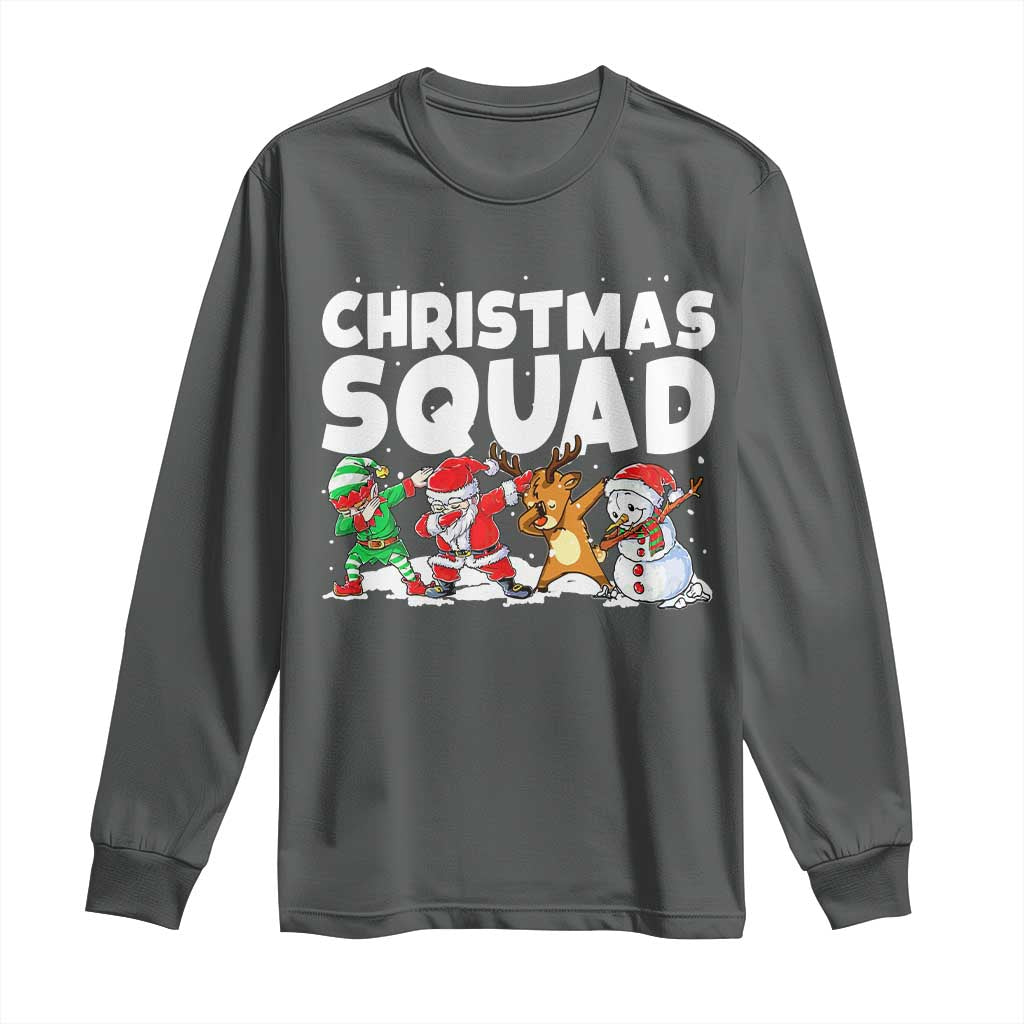 Christmas Squad Long Sleeve Shirt Santa Dabbing Elf Family Matching Pajamas TS10 Dark Heather Print Your Wear