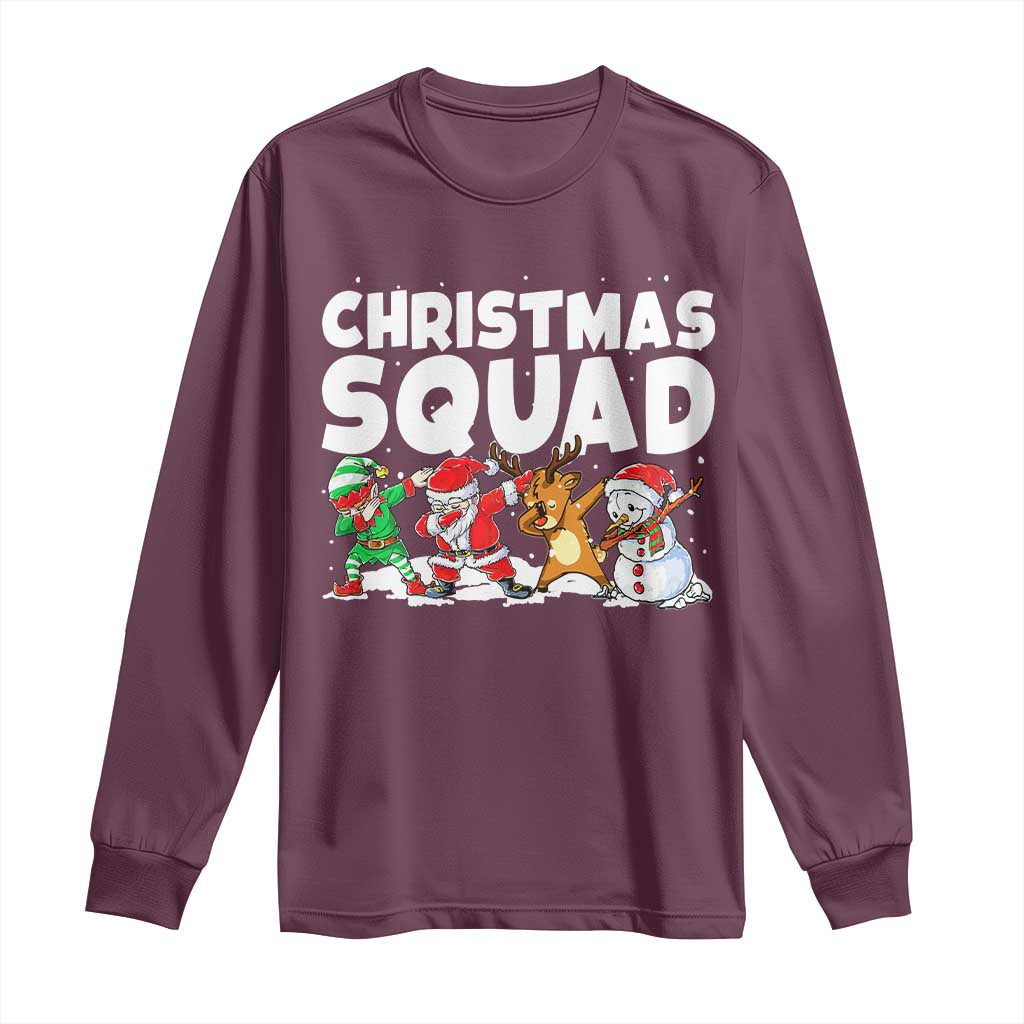 Christmas Squad Long Sleeve Shirt Santa Dabbing Elf Family Matching Pajamas TS10 Maroon Print Your Wear