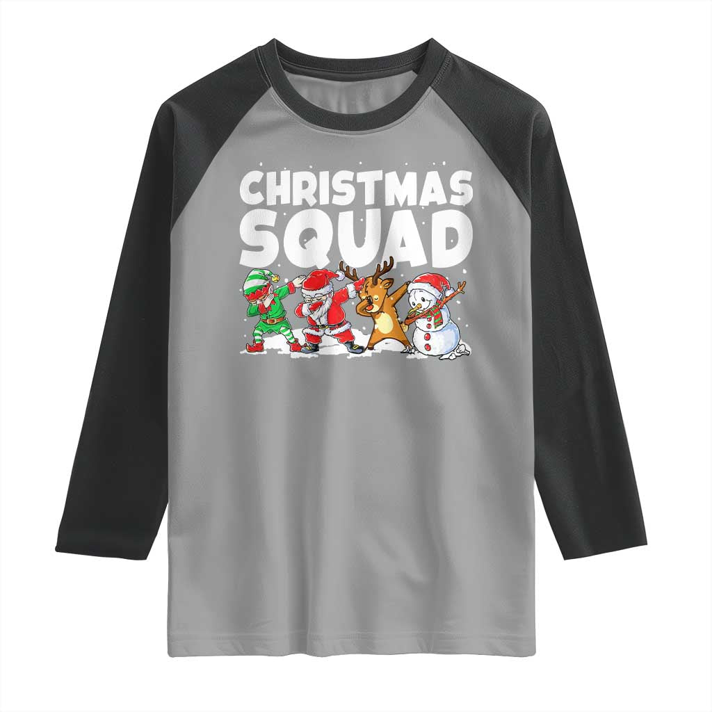 Christmas Squad Raglan Shirt Santa Dabbing Elf Family Matching Pajamas TS10 Sport Gray Black Print Your Wear