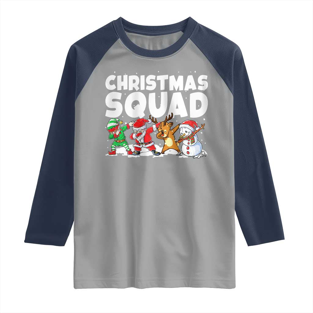 Christmas Squad Raglan Shirt Santa Dabbing Elf Family Matching Pajamas TS10 Sport Gray Navy Print Your Wear