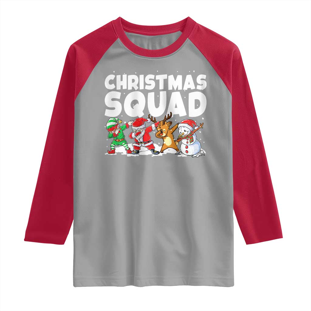 Christmas Squad Raglan Shirt Santa Dabbing Elf Family Matching Pajamas TS10 Sport Gray Red Print Your Wear