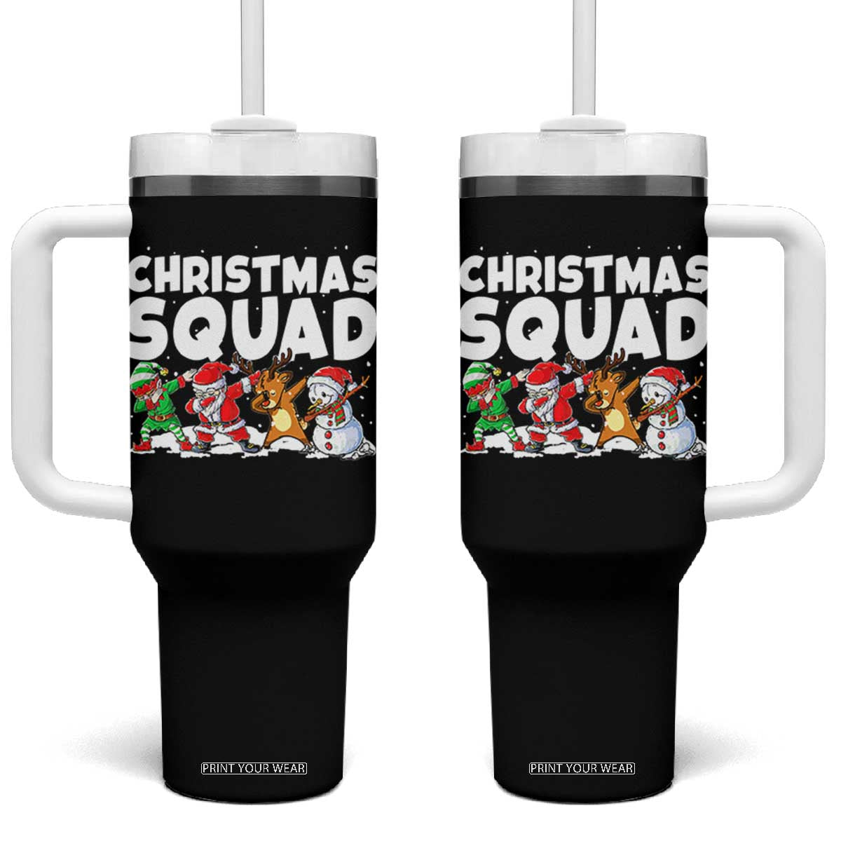 Christmas Squad Tumbler With Handle Santa Dabbing Elf Family Matching Pajamas TS10 One Size: 40 oz Black Print Your Wear