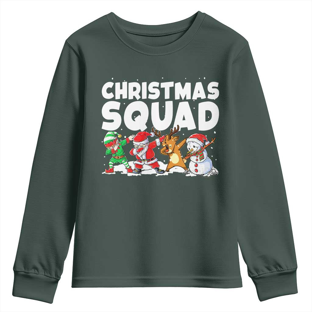 Christmas Squad Youth Sweatshirt Santa Dabbing Elf Family Matching Pajamas TS10 Dark Forest Green Print Your Wear