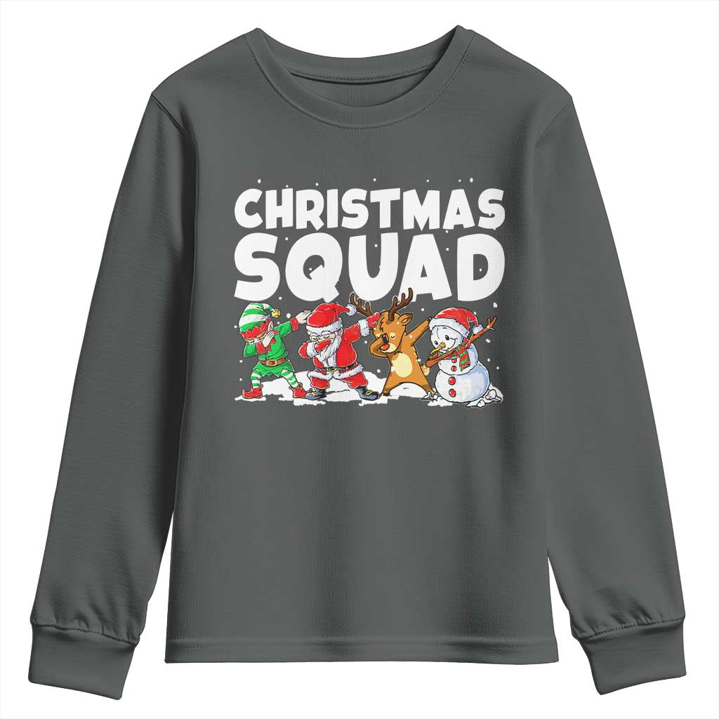 Christmas Squad Youth Sweatshirt Santa Dabbing Elf Family Matching Pajamas TS10 Dark Heather Print Your Wear
