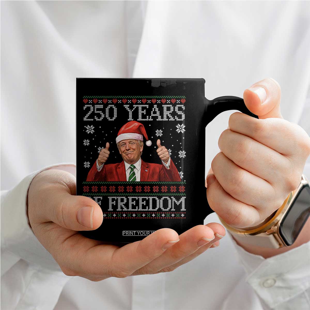 250 Years Of Freedom Christmas Coffee Mug 250th Anniversary USA Trump Ugly Xmas - Print Your Wear