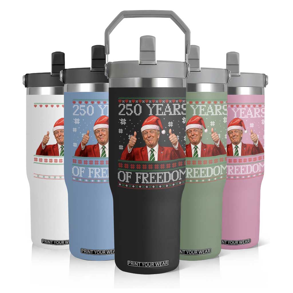 250 Years Of Freedom Christmas Flip Straw Tumbler 250th Anniversary USA Trump Ugly Xmas - Print Your Wear