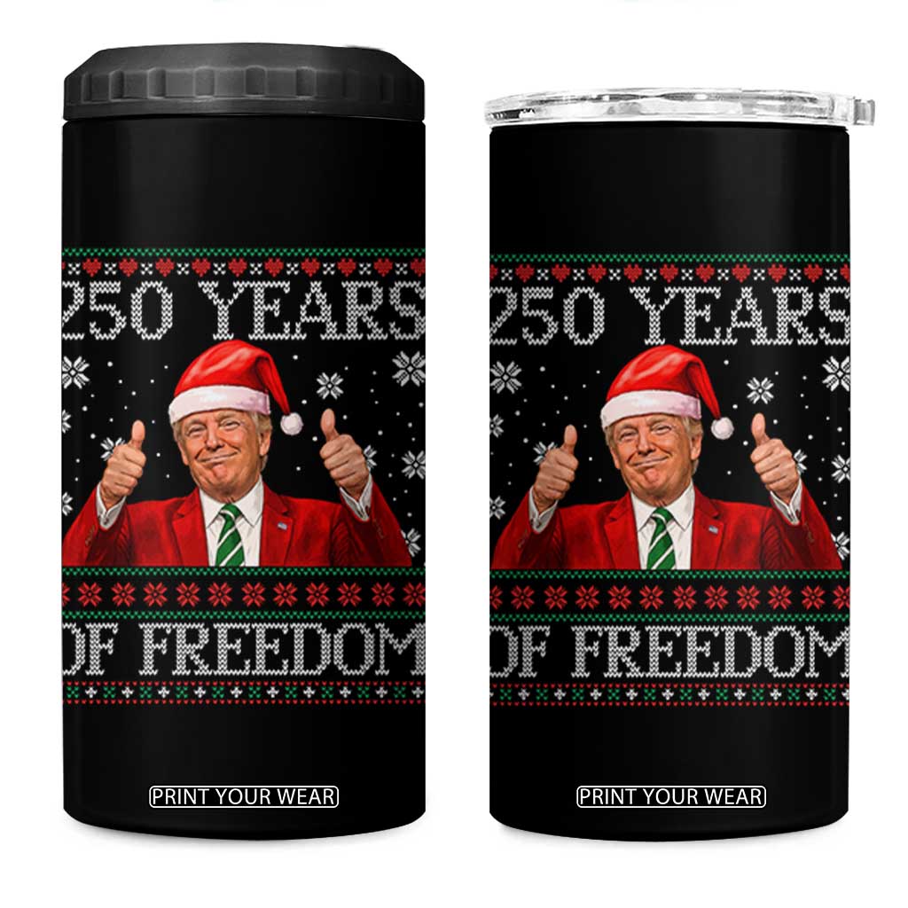 250 Years Of Freedom Christmas 4 in 1 Can Cooler Tumbler 250th Anniversary USA Trump Ugly Xmas - Print Your Wear