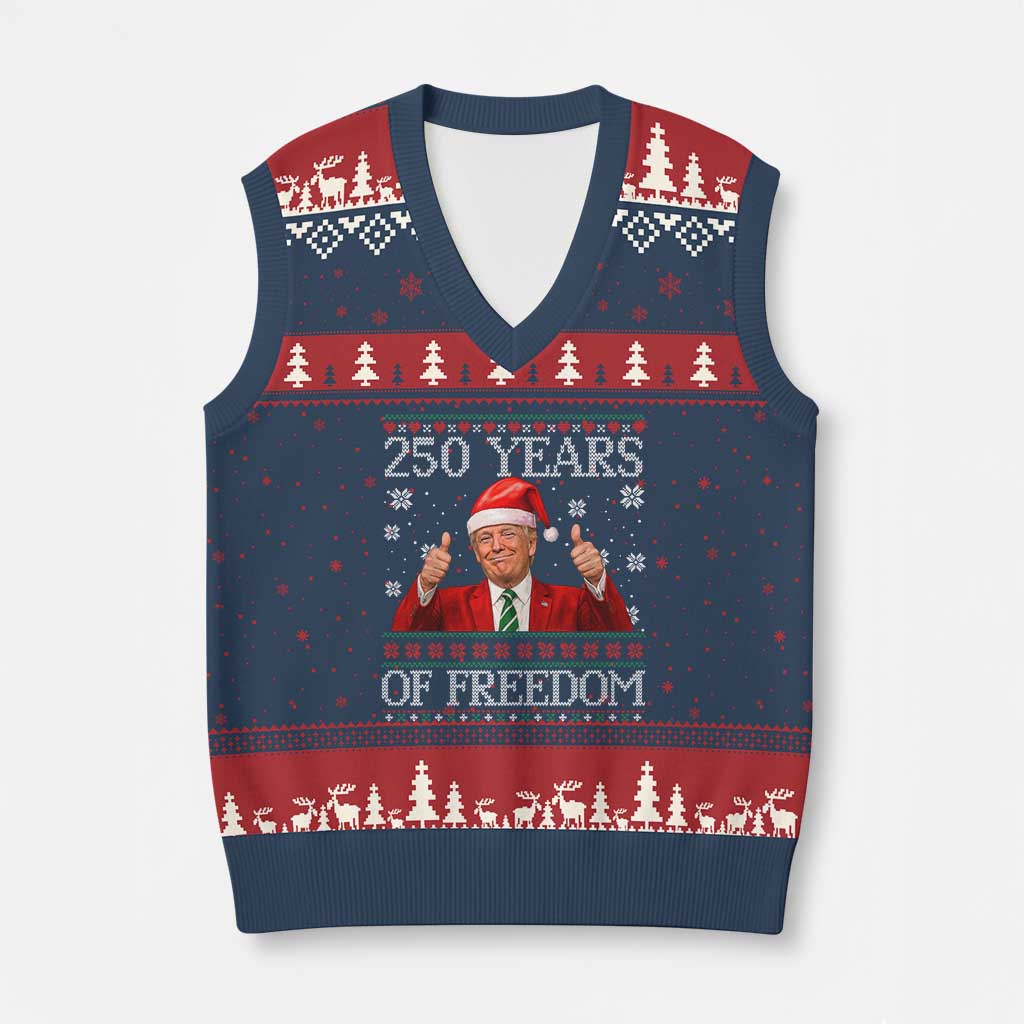 250 Years Of Freedom Xmas V-Neck Knit Sweater Vest 250th Anniversary USA Trump Ugly Xmas TS10 Navy Red Print Your Wear