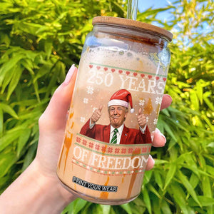 250 Years Of Freedom Christmas Glass Can 250th Anniversary USA Trump Ugly Xmas TS10 Black Print Your Wear