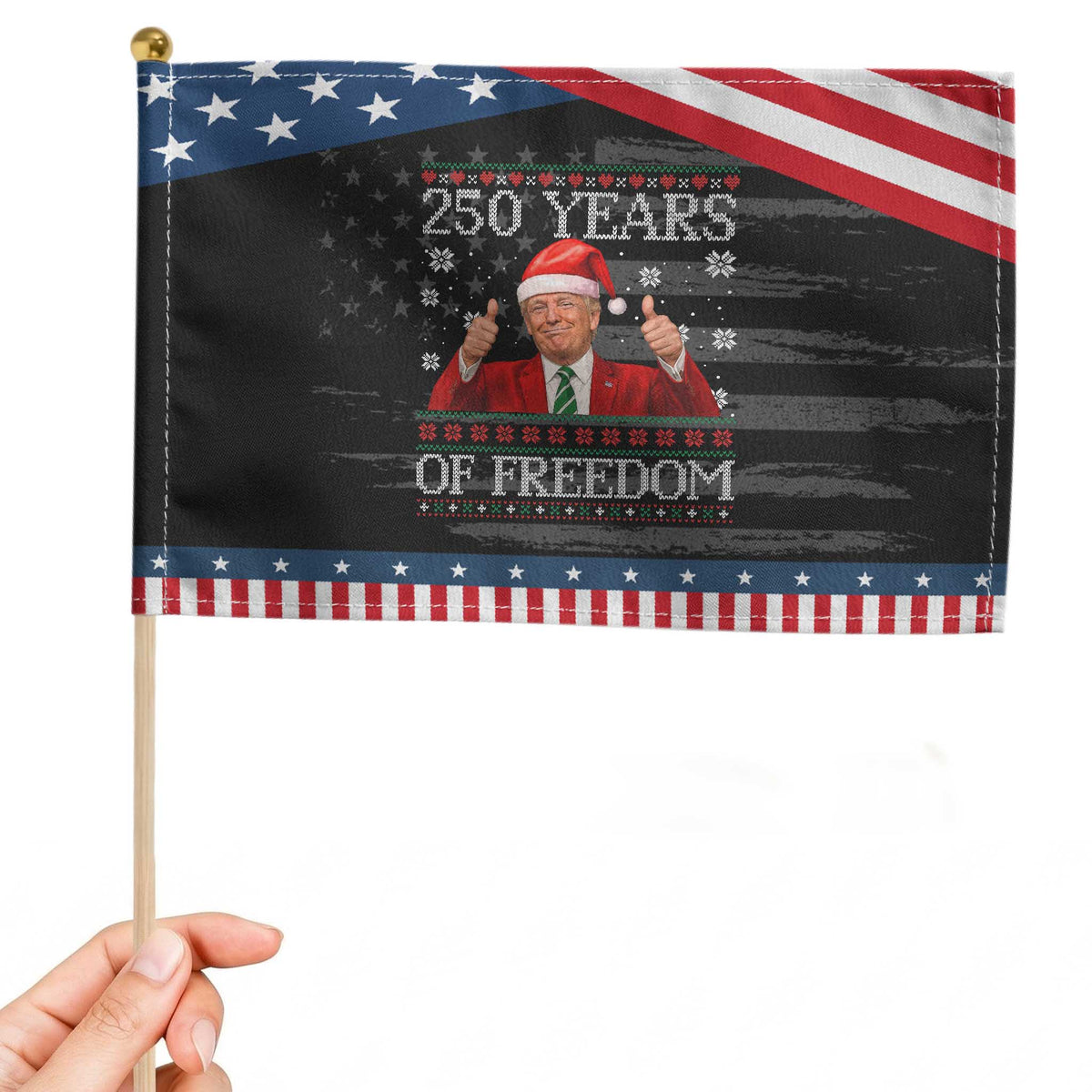 250 Years Of Freedom Christmas Patriotic Handheld Flag 250th Anniversary USA Trump Ugly Xmas TS10 Distressed 8.2