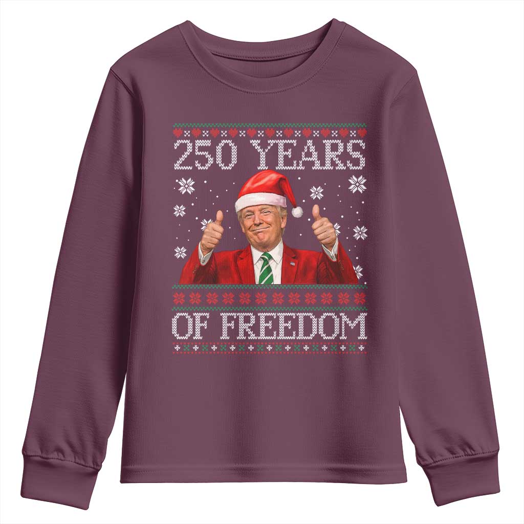 250 Years Of Freedom Christmas Youth Sweatshirt 250th Anniversary USA Trump Ugly Xmas TS10 Maroon Print Your Wear
