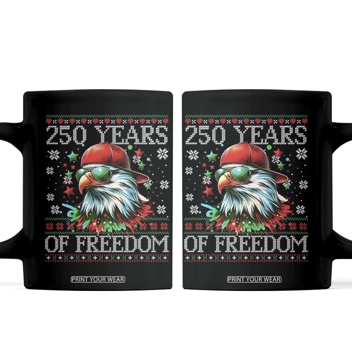 250 Years Of Freedom Christmas Coffee Mug 250th Anniversary USA Eagle Ugly Xmas - Print Your Wear