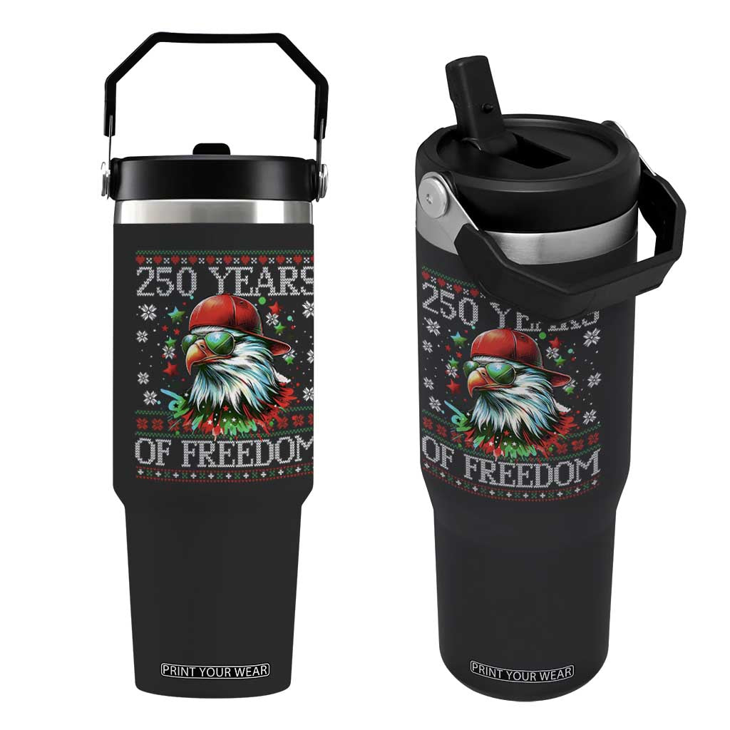 250 Years Of Freedom Christmas Flip Straw Tumbler 250th Anniversary USA Eagle Ugly Xmas - Print Your Wear