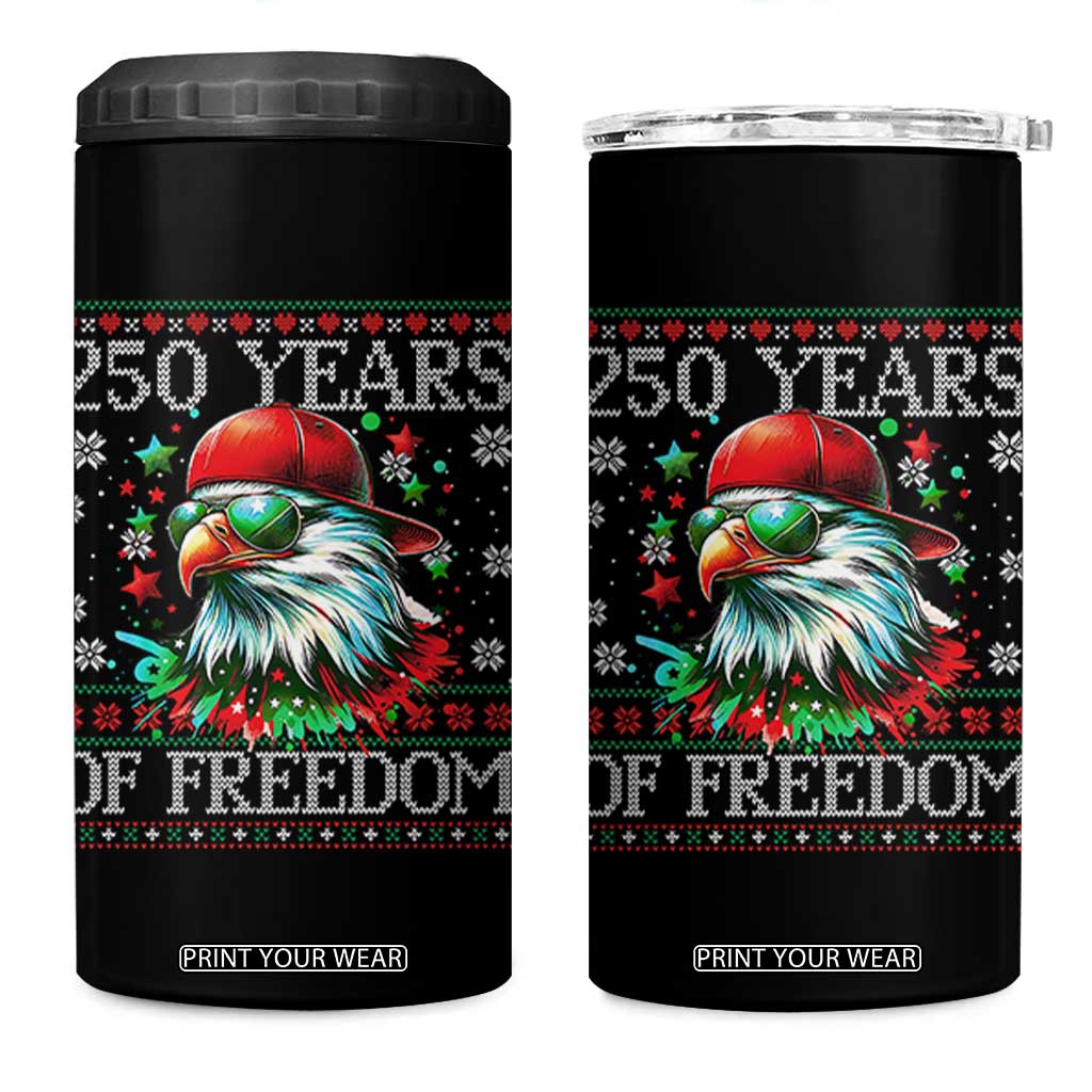 250 Years Of Freedom Christmas 4 in 1 Can Cooler Tumbler 250th Anniversary USA Eagle Ugly Xmas - Print Your Wear