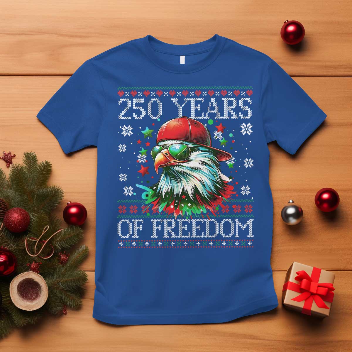 250 Years Of Freedom Christmas T Shirt 250th Anniversary USA Eagle Ugly Xmas TS10 Royal Blue Print Your Wear