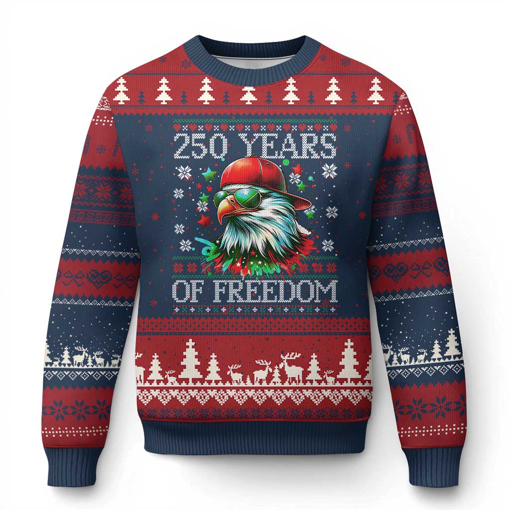 250 Years Of Freedom Xmas Ugly Christmas Sweater 250th Anniversary USA Eagle Ugly Xmas TS10 Navy Red Print Your Wear