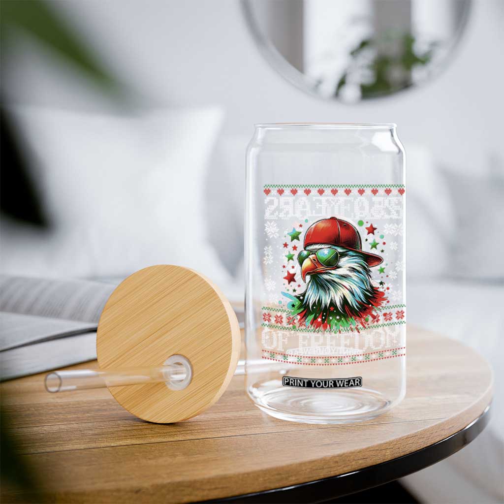 250 Years Of Freedom Christmas Glass Can 250th Anniversary USA Eagle Ugly Xmas - Print Your Wear