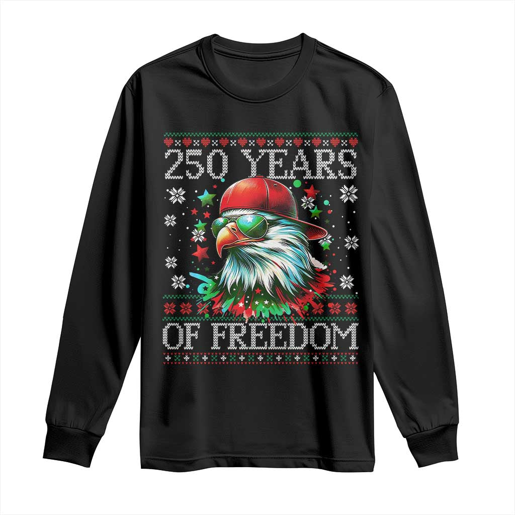 250 Years Of Freedom Christmas Long Sleeve Shirt 250th Anniversary USA Eagle Ugly Xmas TS10 Black Print Your Wear