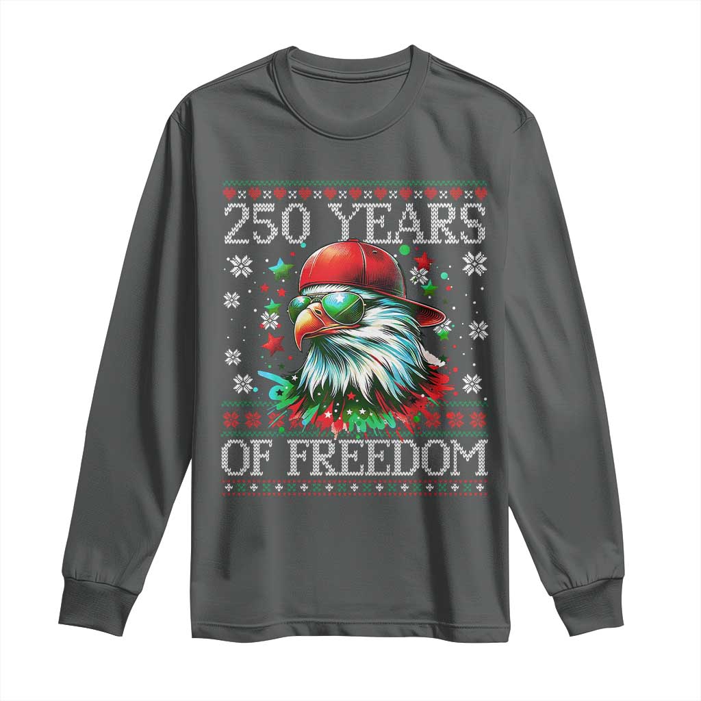 250 Years Of Freedom Christmas Long Sleeve Shirt 250th Anniversary USA Eagle Ugly Xmas TS10 Dark Heather Print Your Wear