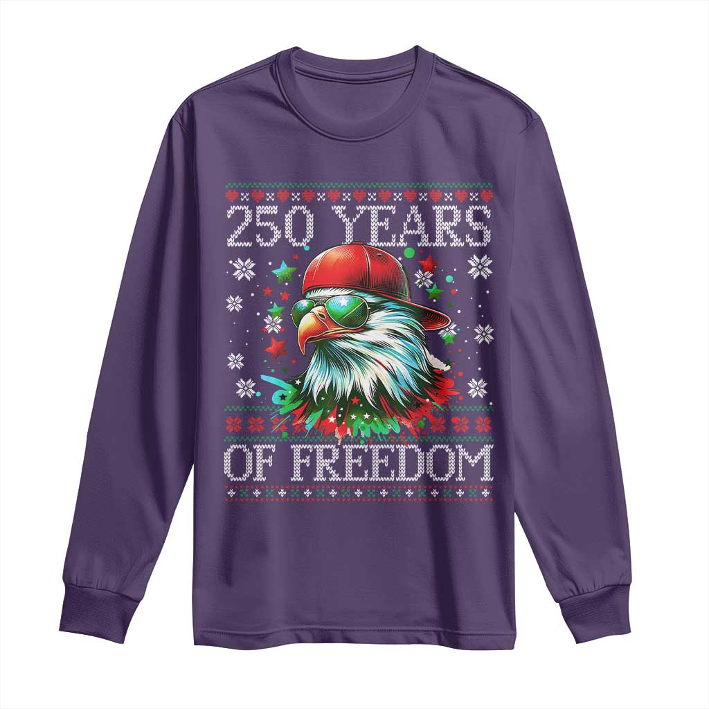 250 Years Of Freedom Christmas Long Sleeve Shirt 250th Anniversary USA Eagle Ugly Xmas TS10 Purple Print Your Wear