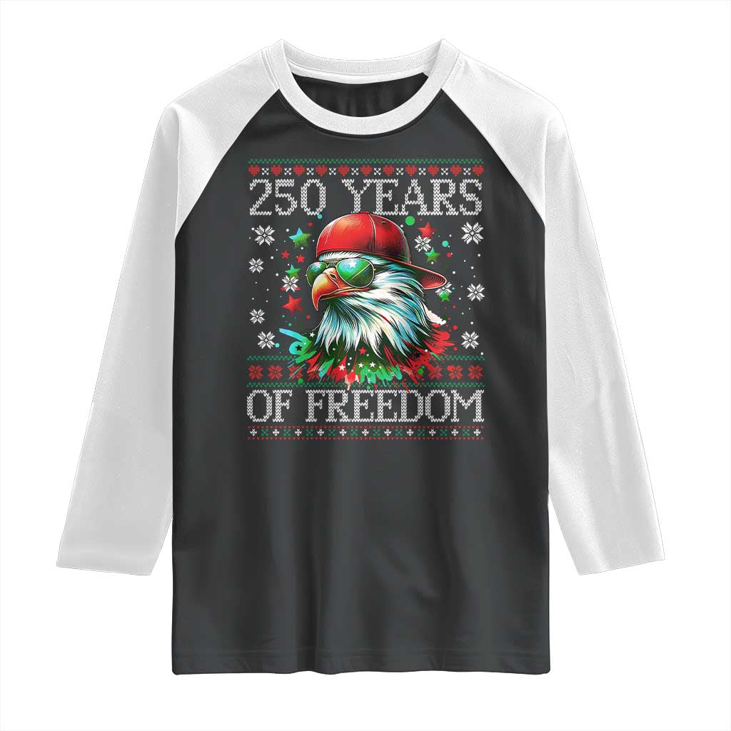 250 Years Of Freedom Christmas Raglan Shirt 250th Anniversary USA Eagle Ugly Xmas TS10 Black White Print Your Wear