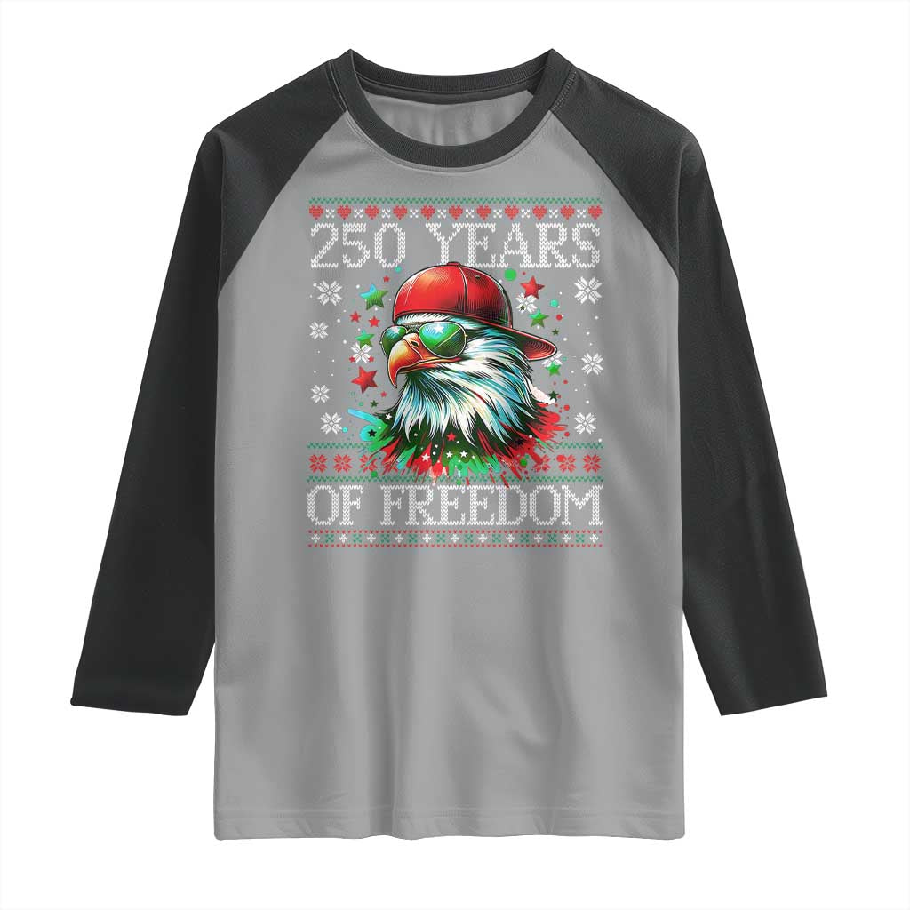 250 Years Of Freedom Christmas Raglan Shirt 250th Anniversary USA Eagle Ugly Xmas TS10 Sport Gray Black Print Your Wear