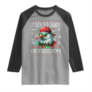 250 Years Of Freedom Christmas Raglan Shirt 250th Anniversary USA Eagle Ugly Xmas TS10 Sport Gray Black Print Your Wear