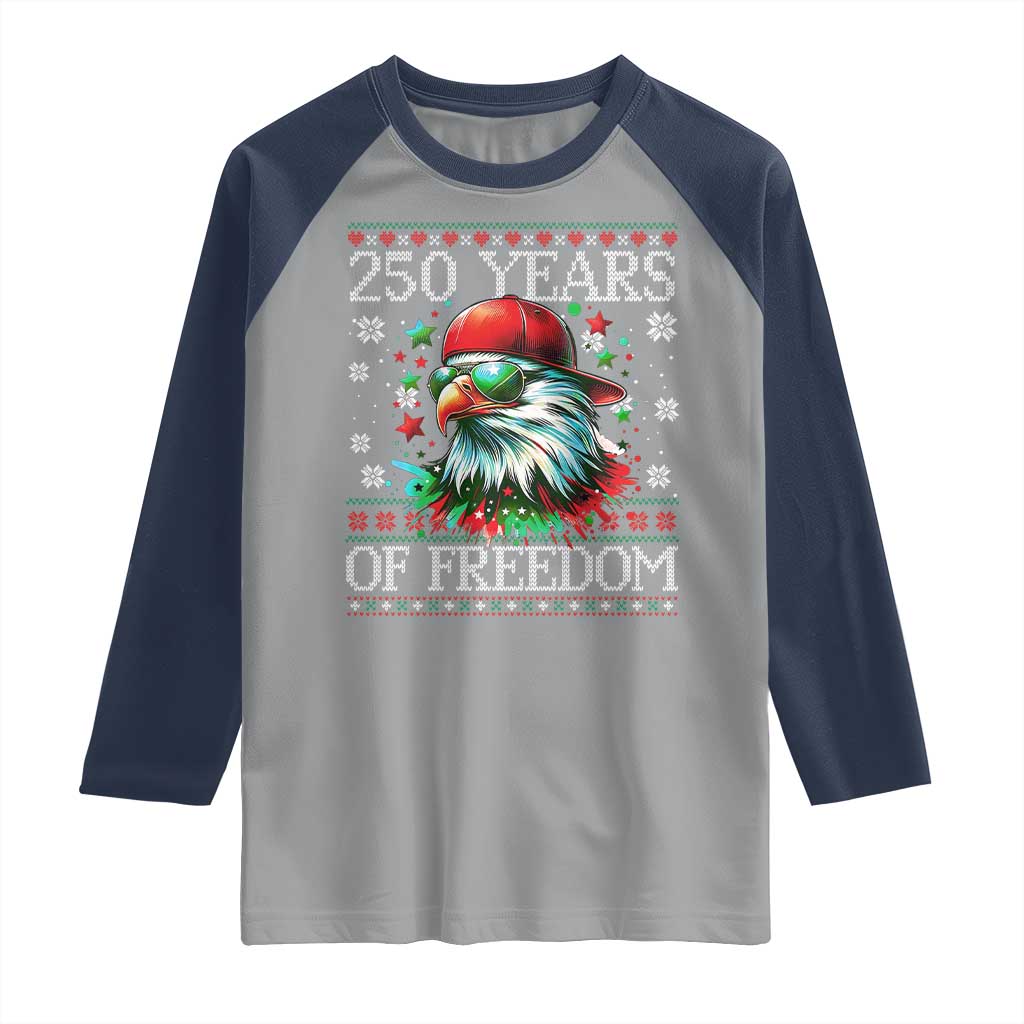 250 Years Of Freedom Christmas Raglan Shirt 250th Anniversary USA Eagle Ugly Xmas TS10 Sport Gray Navy Print Your Wear