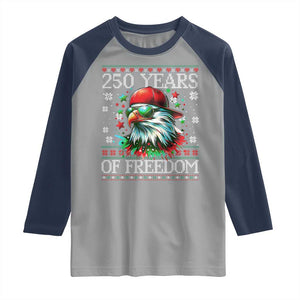 250 Years Of Freedom Christmas Raglan Shirt 250th Anniversary USA Eagle Ugly Xmas TS10 Sport Gray Navy Print Your Wear
