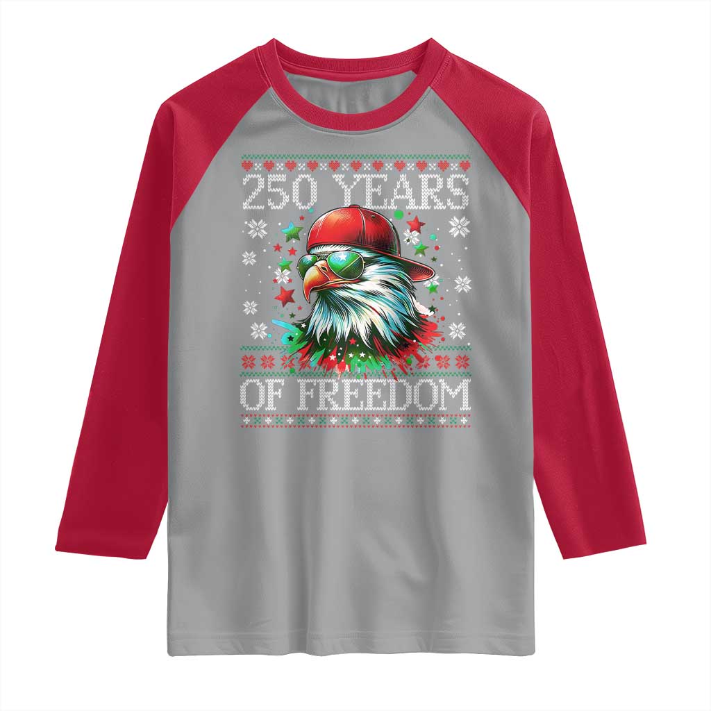 250 Years Of Freedom Christmas Raglan Shirt 250th Anniversary USA Eagle Ugly Xmas TS10 Sport Gray Red Print Your Wear