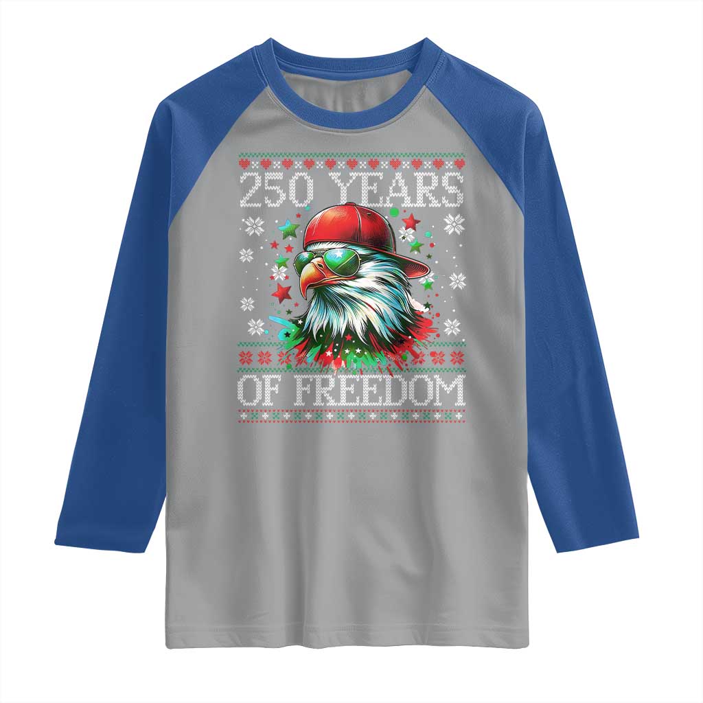 250 Years Of Freedom Christmas Raglan Shirt 250th Anniversary USA Eagle Ugly Xmas TS10 Sport Gray Royal Print Your Wear