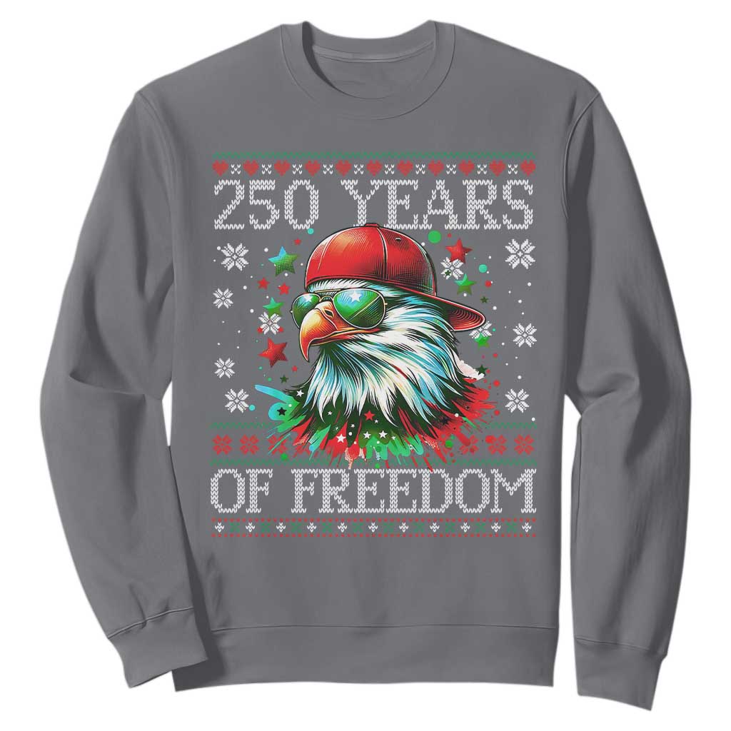 250 Years Of Freedom Christmas Sweatshirt 250th Anniversary USA Eagle Ugly Xmas TS10 Charcoal Print Your Wear