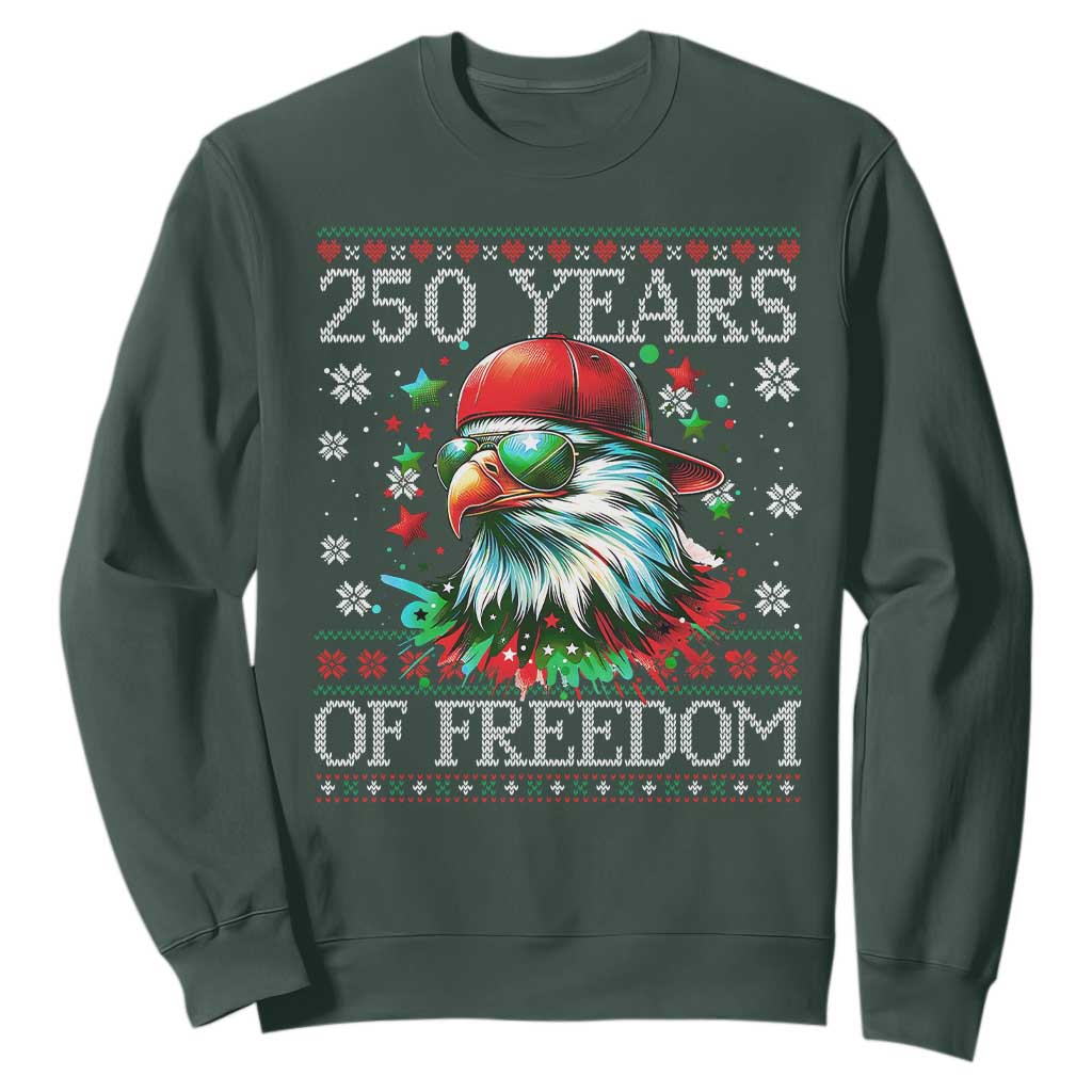 250 Years Of Freedom Christmas Sweatshirt 250th Anniversary USA Eagle Ugly Xmas TS10 Dark Forest Green Print Your Wear