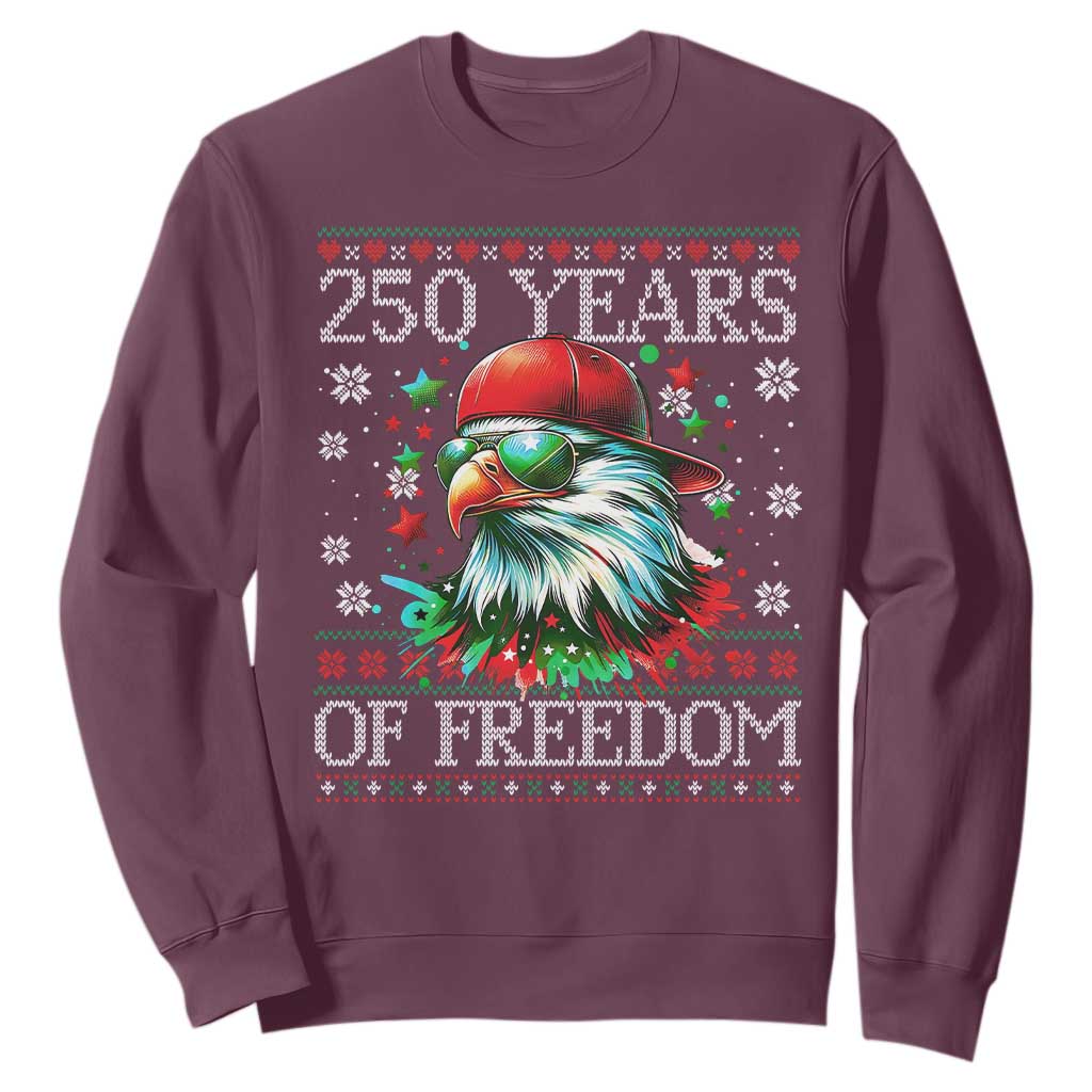 250 Years Of Freedom Christmas Sweatshirt 250th Anniversary USA Eagle Ugly Xmas TS10 Maroon Print Your Wear