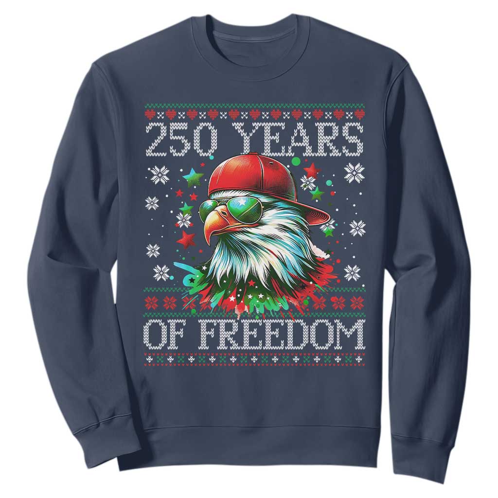 250 Years Of Freedom Christmas Sweatshirt 250th Anniversary USA Eagle Ugly Xmas TS10 Navy Print Your Wear