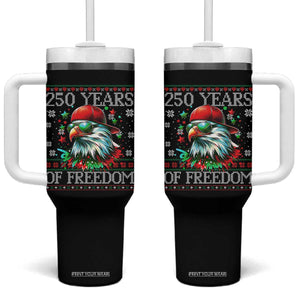 250 Years Of Freedom Christmas Tumbler With Handle 250th Anniversary USA Eagle Ugly Xmas TS10 One Size: 40 oz Black Print Your Wear