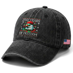 250 Years Of Freedom Christmas Washed Cotton Baseball Cap 250th Anniversary USA Eagle Ugly Xmas TS10 Print Your Wear