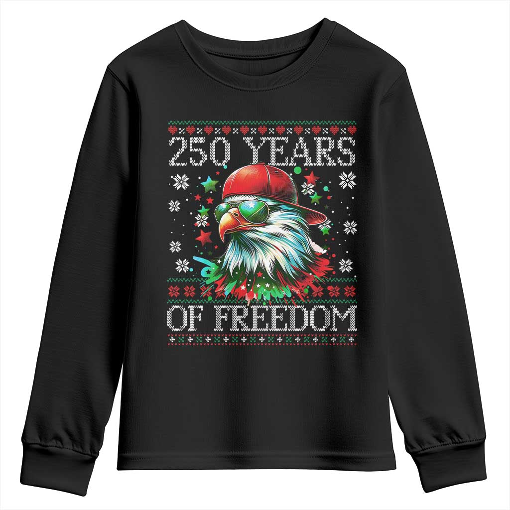 250 Years Of Freedom Christmas Youth Sweatshirt 250th Anniversary USA Eagle Ugly Xmas TS10 Black Print Your Wear