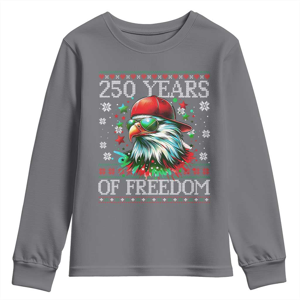 250 Years Of Freedom Christmas Youth Sweatshirt 250th Anniversary USA Eagle Ugly Xmas TS10 Charcoal Print Your Wear