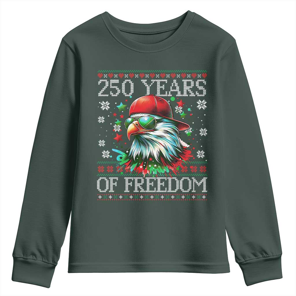 250 Years Of Freedom Christmas Youth Sweatshirt 250th Anniversary USA Eagle Ugly Xmas TS10 Dark Forest Green Print Your Wear