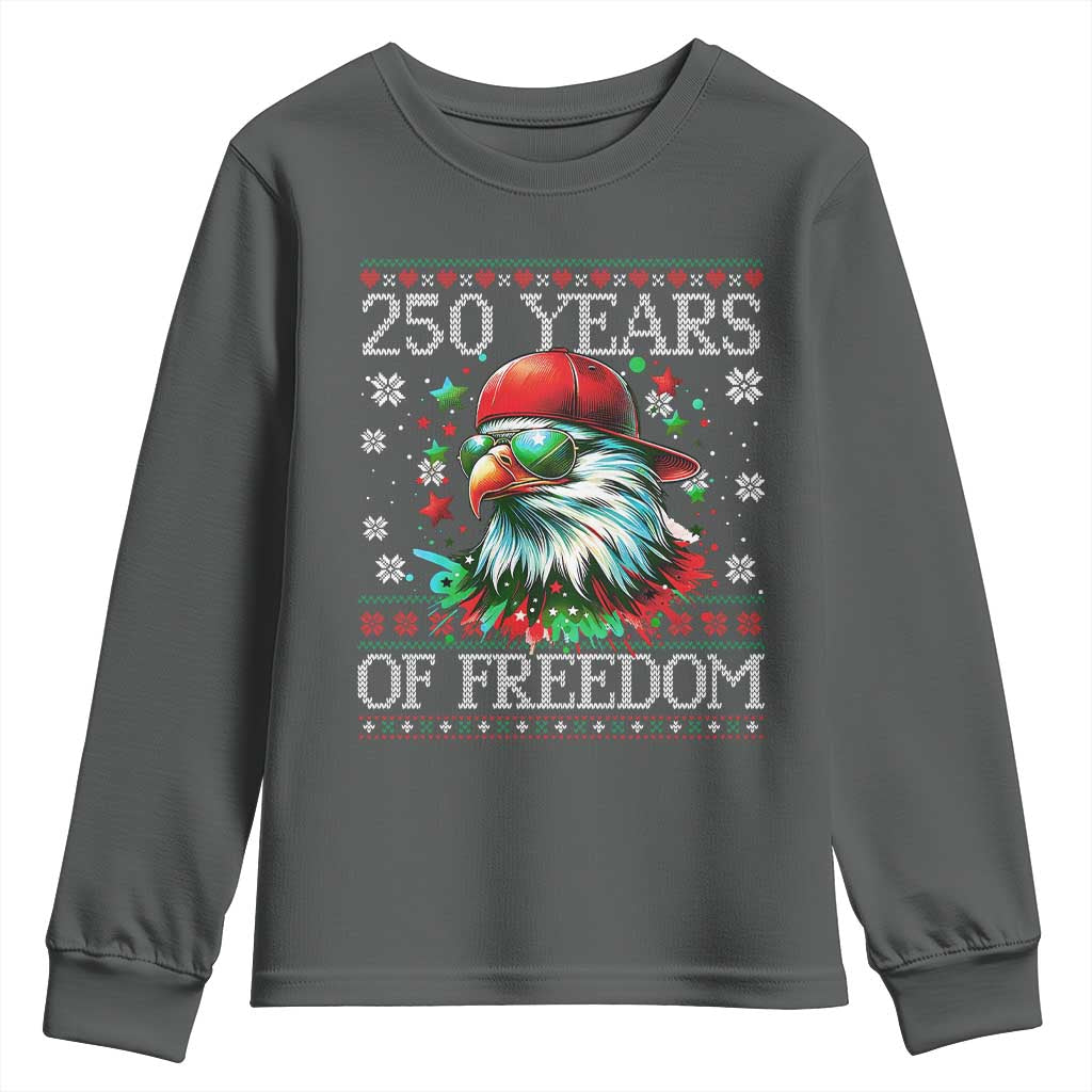 250 Years Of Freedom Christmas Youth Sweatshirt 250th Anniversary USA Eagle Ugly Xmas TS10 Dark Heather Print Your Wear