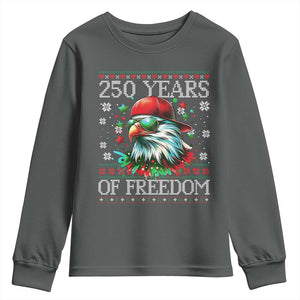250 Years Of Freedom Christmas Youth Sweatshirt 250th Anniversary USA Eagle Ugly Xmas TS10 Dark Heather Print Your Wear