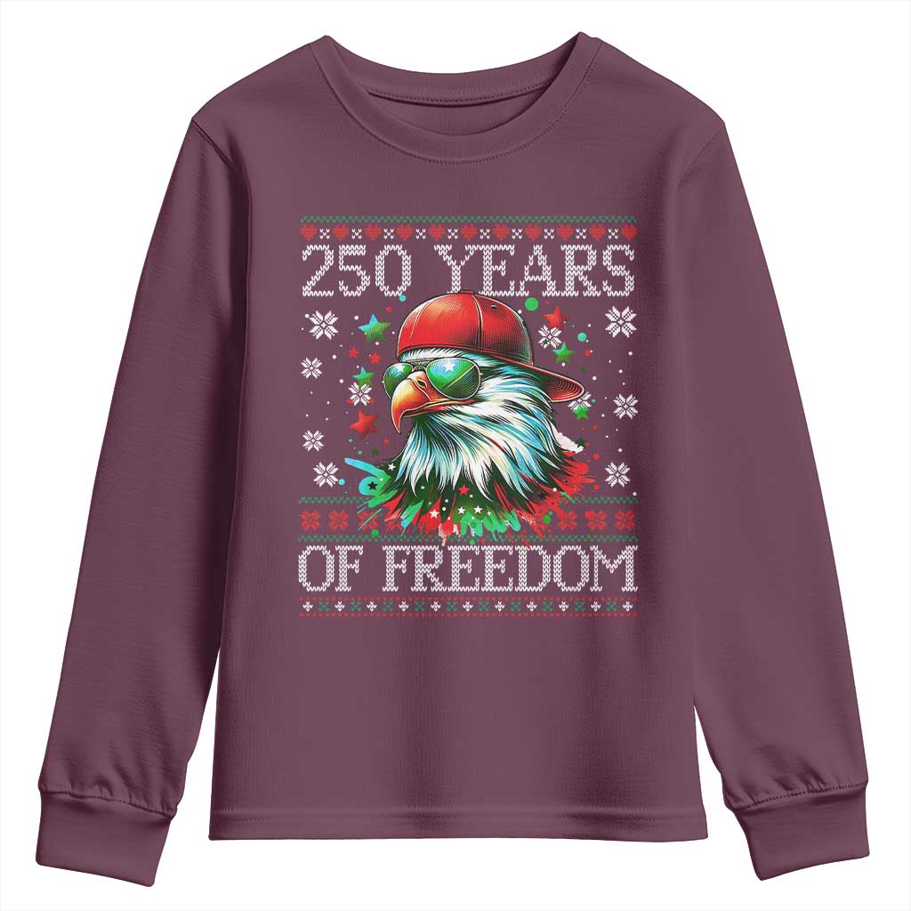 250 Years Of Freedom Christmas Youth Sweatshirt 250th Anniversary USA Eagle Ugly Xmas TS10 Maroon Print Your Wear