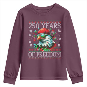 250 Years Of Freedom Christmas Youth Sweatshirt 250th Anniversary USA Eagle Ugly Xmas TS10 Maroon Print Your Wear