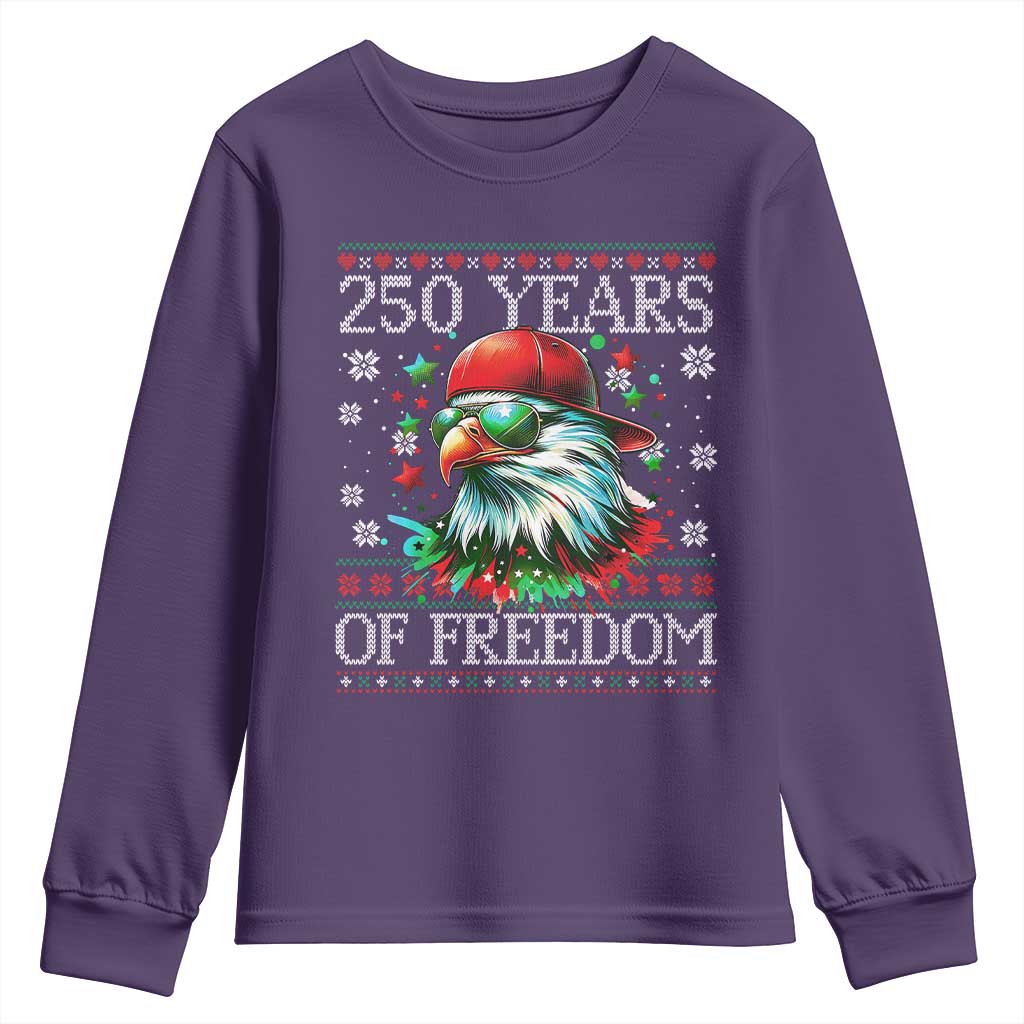 250 Years Of Freedom Christmas Youth Sweatshirt 250th Anniversary USA Eagle Ugly Xmas TS10 Purple Print Your Wear