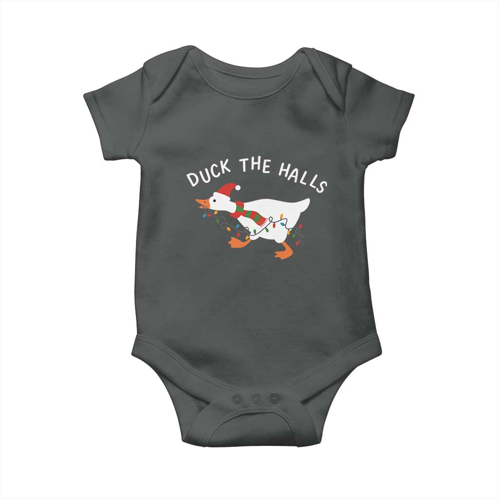 Funny Christmas Silly Goose Baby Onesie Funny Duck the Halls TS10 Dark Heather Print Your Wear