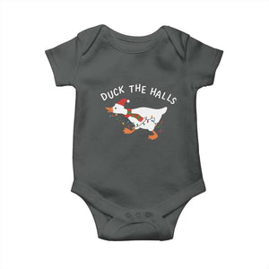 Funny Christmas Silly Goose Baby Onesie Funny Duck the Halls TS10 Dark Heather Print Your Wear