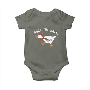 Funny Christmas Silly Goose Baby Onesie Funny Duck the Halls TS10 Military Green Print Your Wear