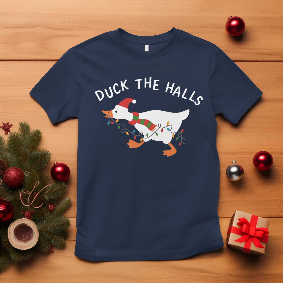 Funny Christmas Silly Goose T Shirt Funny Duck the Halls TS10 Navy Print Your Wear
