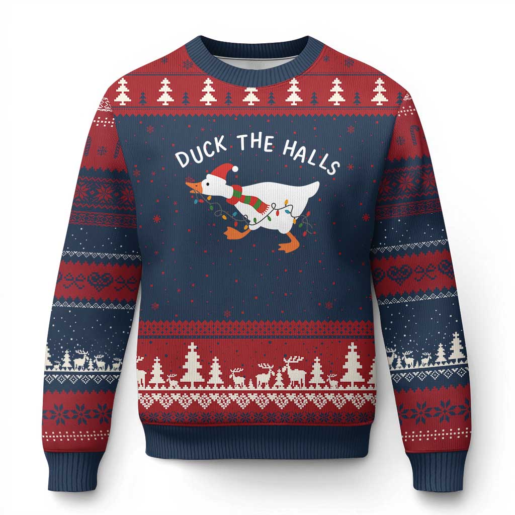 Funny Xmas Silly Goose Ugly Christmas Sweater Funny Duck the Halls TS10 Navy Red Print Your Wear